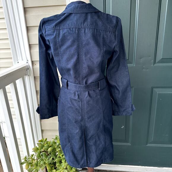 GAP Dark Wash Denim Trench Coat Small | Classic Y2K Heritage Preppy Belted - Picture 5 of 8